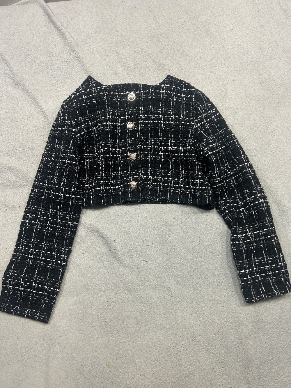 SHEIN Black & White Cropped Tweed Blazer
